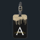 Modern Black Gold Glitter Sparkle Monogram Luggage Tag<br><div class="desc">Black and Gold Glitter and Sparkle Monogram Name and Initial Luggage Tag. This bag tag is perfect for Wedding or Bridal Shower Favour,  Honeymoon,  Back to School,  Beauty Salon Work,  or Travelling.</div>