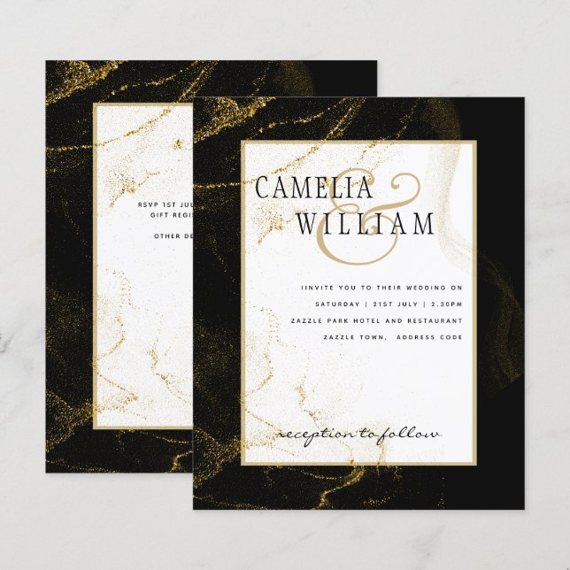 Modern Black Gold Glitter Wedding (Front/Back)