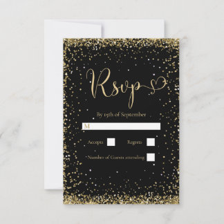 Modern Black Gold Glitter Wedding RSVP Card