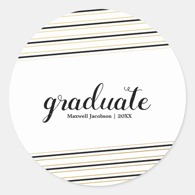 Modern Black & Gold Graduate Custom Stickers (Front)