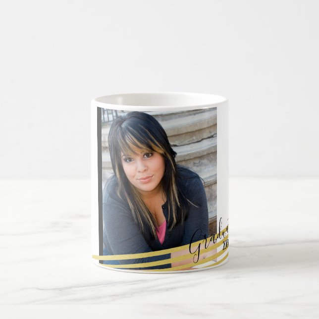 Modern Black & Gold Graduate Photo Coffee Mug (Center)