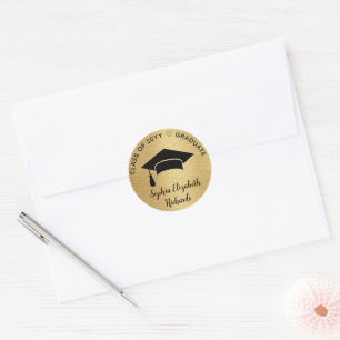 Modern Black Gold Graduation Cap Class of 2024 Classic Round Sticker