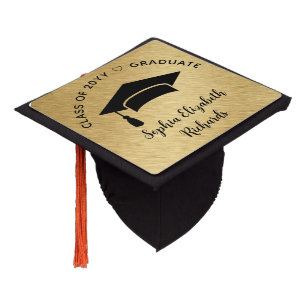 Modern Black Gold Graduation Cap Topper