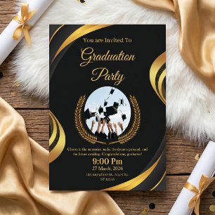 Modern Black & Gold Graduation Party Invitation