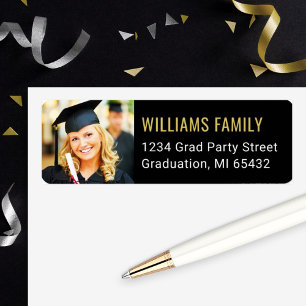 Modern Black Gold Graduation Photo Adresse de reto