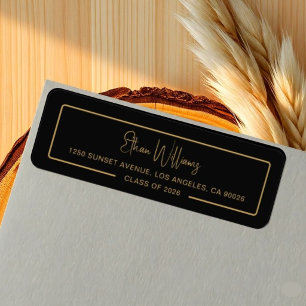 Modern Black Gold Graduation Return Address