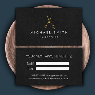 Modern black Gold Hairstylist Appointment Card