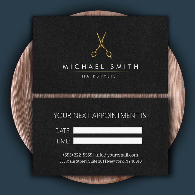 Modern black Gold Hairstylist Appointment Card (Creator Uploaded)