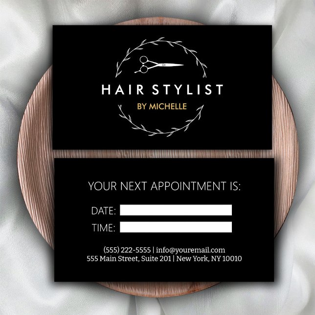 Modern black Gold Hairstylist Appointment Card (Creator Uploaded)