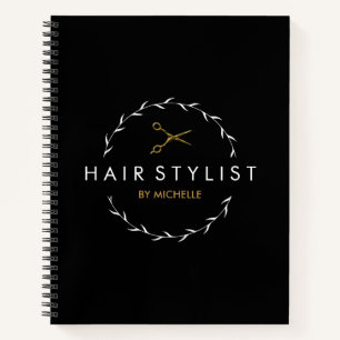 Modern black Gold Hairstylist Notebook