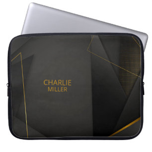 Modern Black-Gold Halftone Pattern & Customization Laptop Sleeve