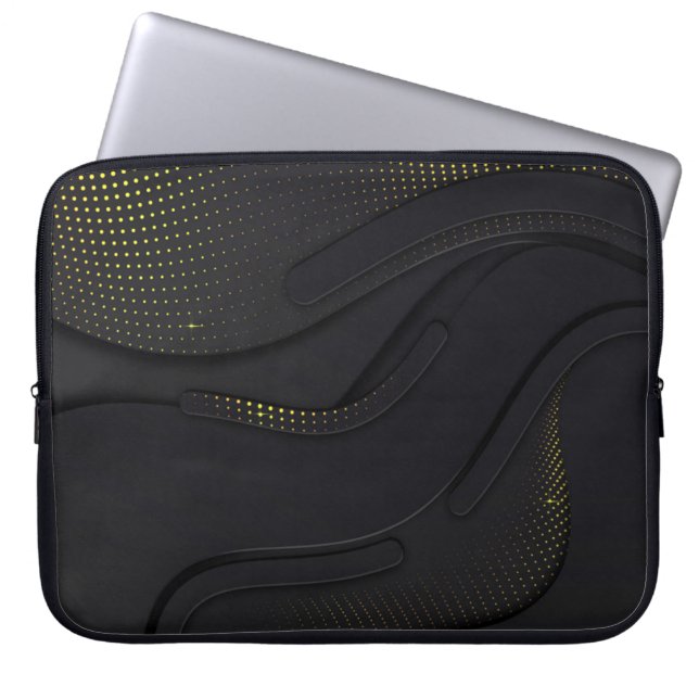 Modern Black-Gold Halftone Pattern Laptop Sleeve (Front)