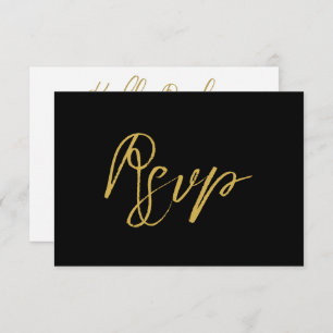 Modern Black Gold Hand Lettered Script Wedding RSVP Card