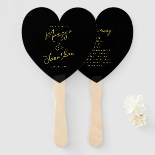 Modern Black Gold Hand Lettered Wedding Program Hand Fan