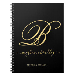 Modern Black Gold Handwritten Name Notebook