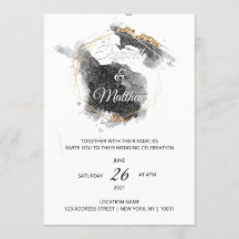 Modern Black & Gold Hexagon Watercolor Wedding