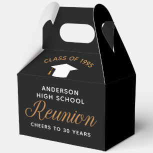Modern Black Gold High School Alumni Reunion Party Favor Box
