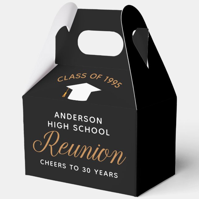 Modern Black Gold High School Alumni Reunion Party Favor Box (Front)