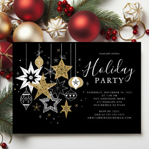 Modern Black & Gold Holiday Party Invitation