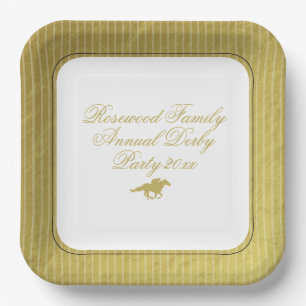 Modern Black & Gold Horse Race Derby Equestrian Paper Plate