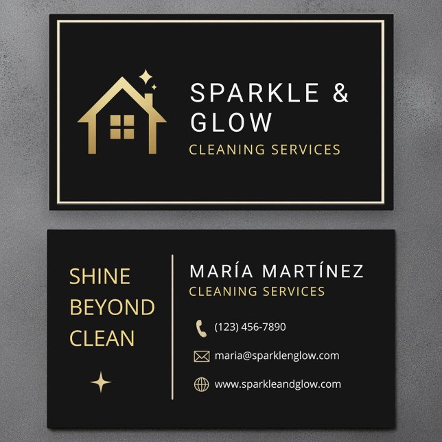 Modern Black Gold House Cleaning Service Business Card (Creator Uploaded)