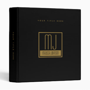 Modern Black Gold Initial Monogram Recipe Cookbook Binder