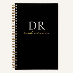 Modern Black & Gold Initial Script Monogram Notebook