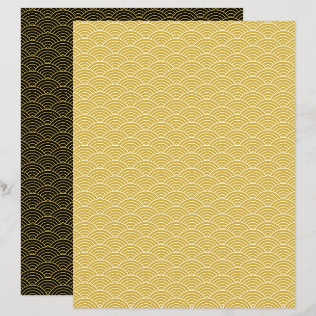 Modern Black Gold Japanese Wave Geometric Pattern (Front/Back)