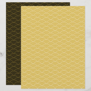 Modern Black Gold Japanese Wave Geometric Pattern