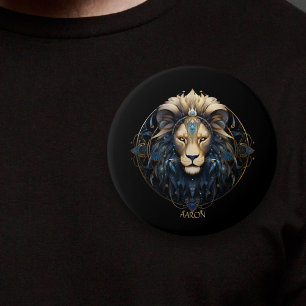 Modern Black Gold Lion Zodiac Sign Astrology Leo 3 Inch Round Button