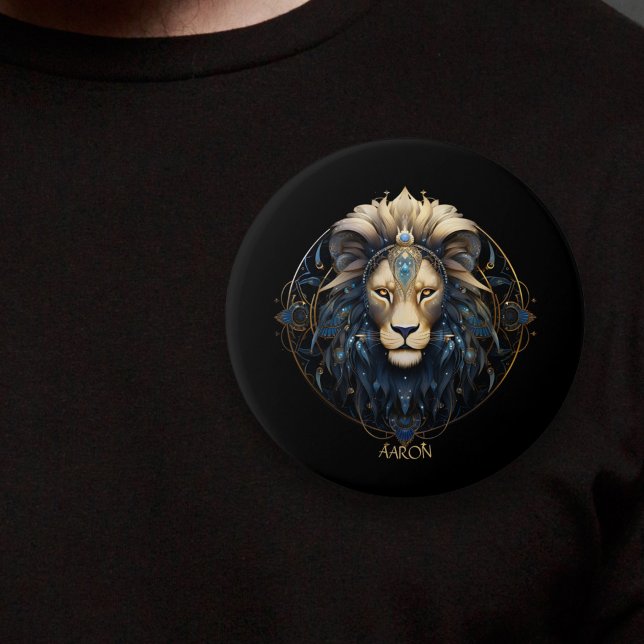 Modern Black Gold Lion Zodiac Sign Astrology Leo 3 Inch Round Button (Creator Uploaded)