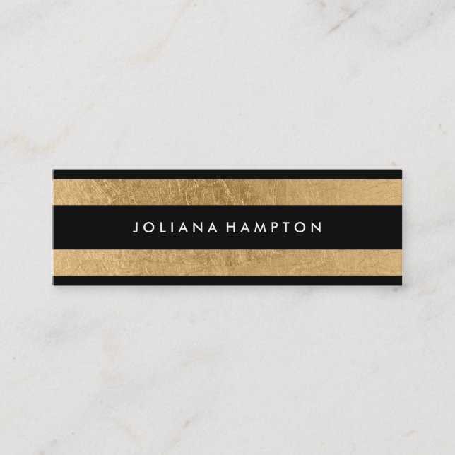 Modern Black Gold Luxe Business Card, foil skinny Mini Business Card (Front)