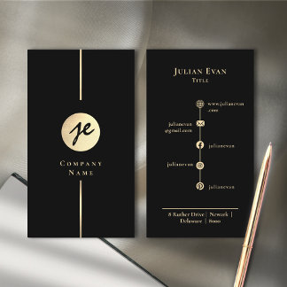 Modern Black Gold Luxe Monogram Business Card
