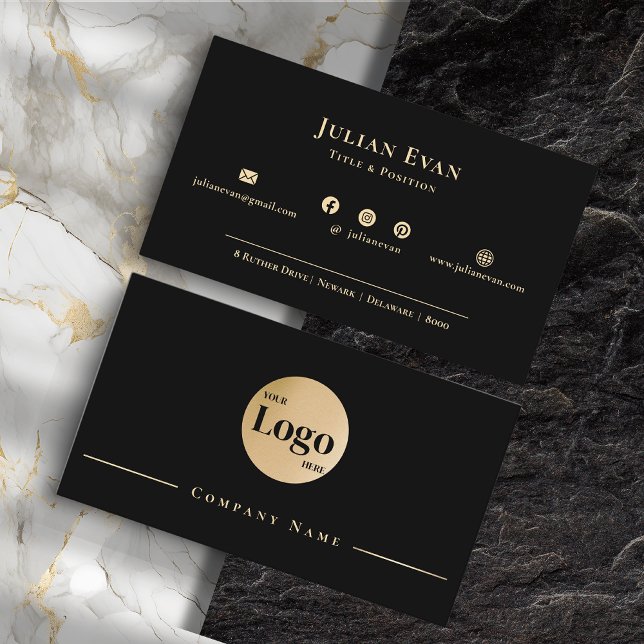 Modern Black Gold Luxe Professional Business Logo Card (Creator Uploaded)