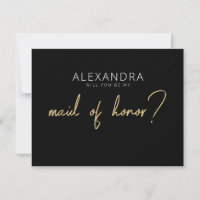 Modern Black + Gold Maid of Honour Proposal Card