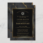 Modern Black Gold Marble Bar Mitzvah Invitation<br><div class="desc">Bar Mitzvah  | Ebony black with liquid gold marbled design throughout,  marbled background on back.   Minimalist,  contemporary style text in gold.</div>