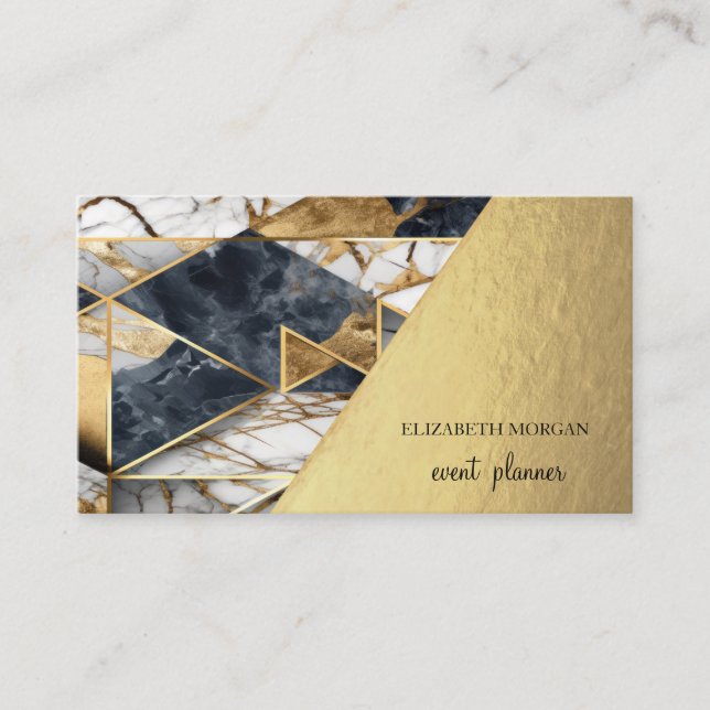 Modern Black Gold Marble Geometric Business Card (Front)
