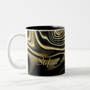 Modern Black Gold Marble Glitter Two-Tone Coffee Mug