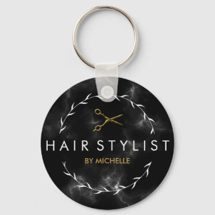 Modern black Gold Marble Hairstylist  Keychain