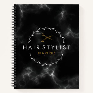 Modern black Gold Marble Hairstylist  Notebook
