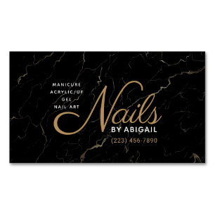Modern Black & Gold Marble Nails By "Name" Busines Magnetic Business Card