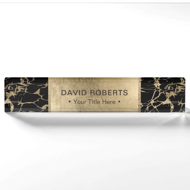 Modern Black & Gold Marble Nameplate (Front)