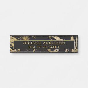 Modern Black Gold Marble Stone Custom Minimalist Door Sign