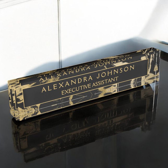Modern Black Gold Marble Stone Custom Minimalist Nameplate (Creator Uploaded)