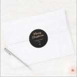 Modern Black & Gold  Merry Christmas Classic Round Sticker<br><div class="desc">gold Handwritten Merry Christmas Classic Round Sticker</div>