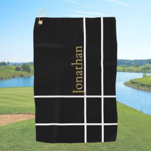 Modern black gold minimalist custom name golf towel