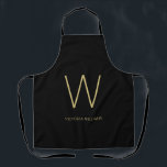 Modern black gold minimalist monogram name apron<br><div class="desc">Modern black gold minimalist monogram name</div>