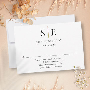 Modern Black Gold Minimalist Monogram Wedding RSVP Card