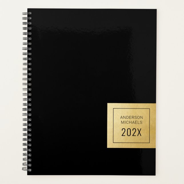 Modern Black Gold Minimalist Personalized Planner (Front)