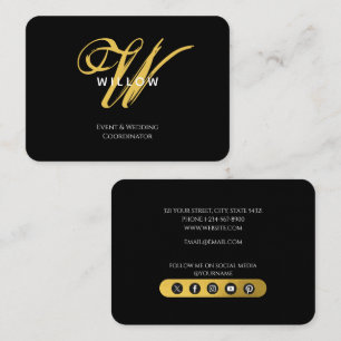 Modern Black & Gold Monogram Business Card